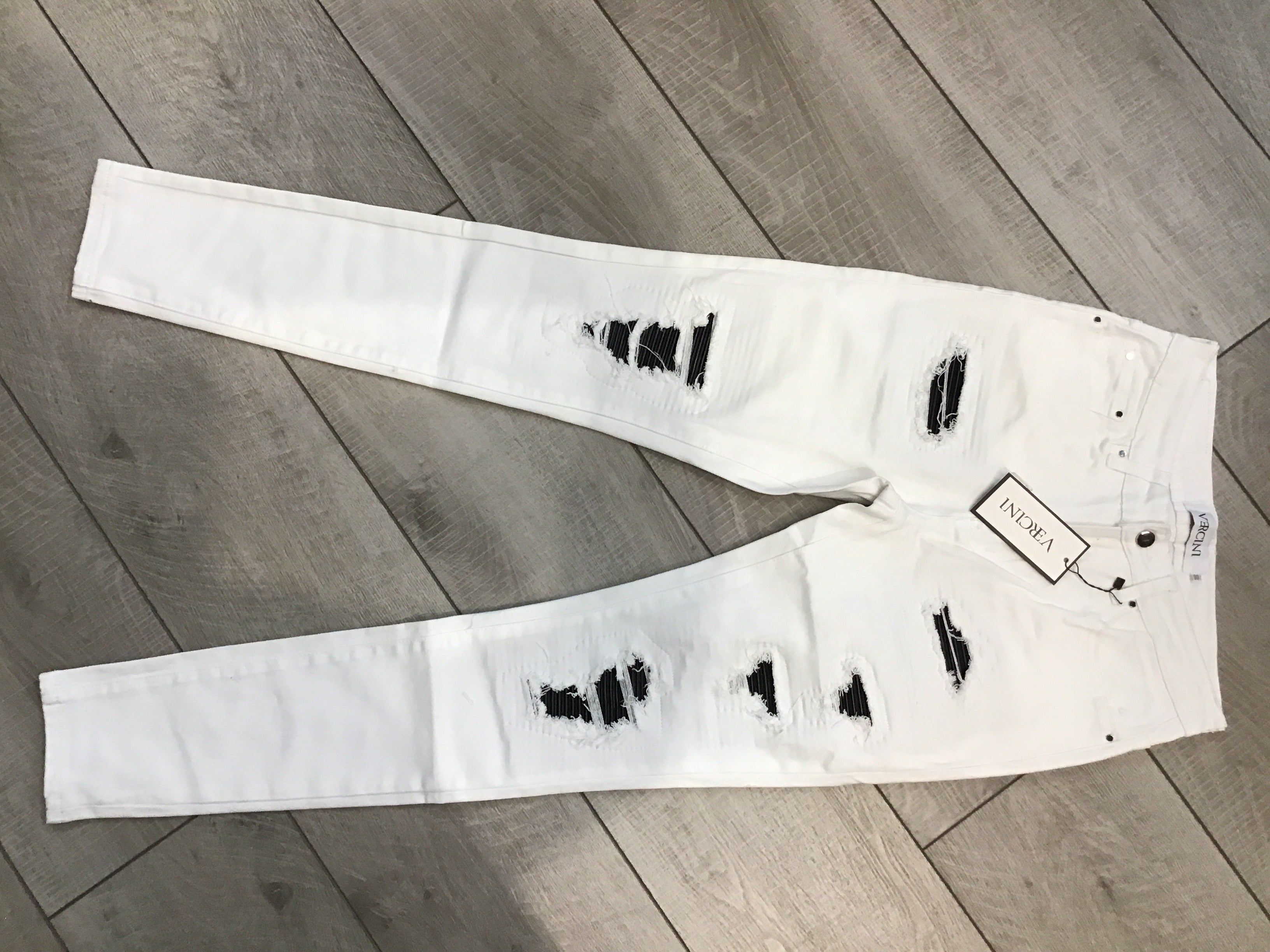 WHITE BLACK CUT JEANS