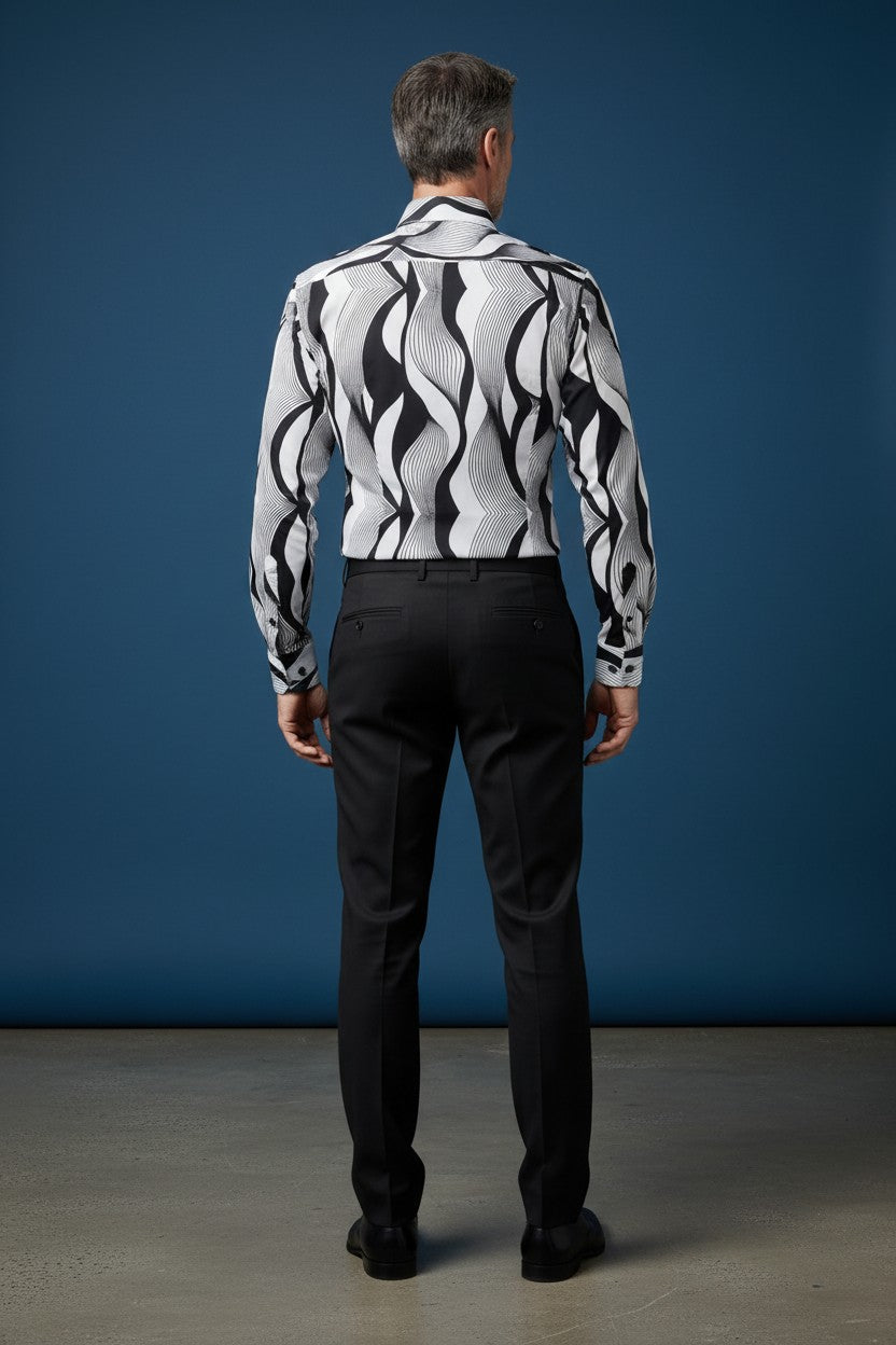 Vercini Men's White Zebra Print Long Sleeve Shirt