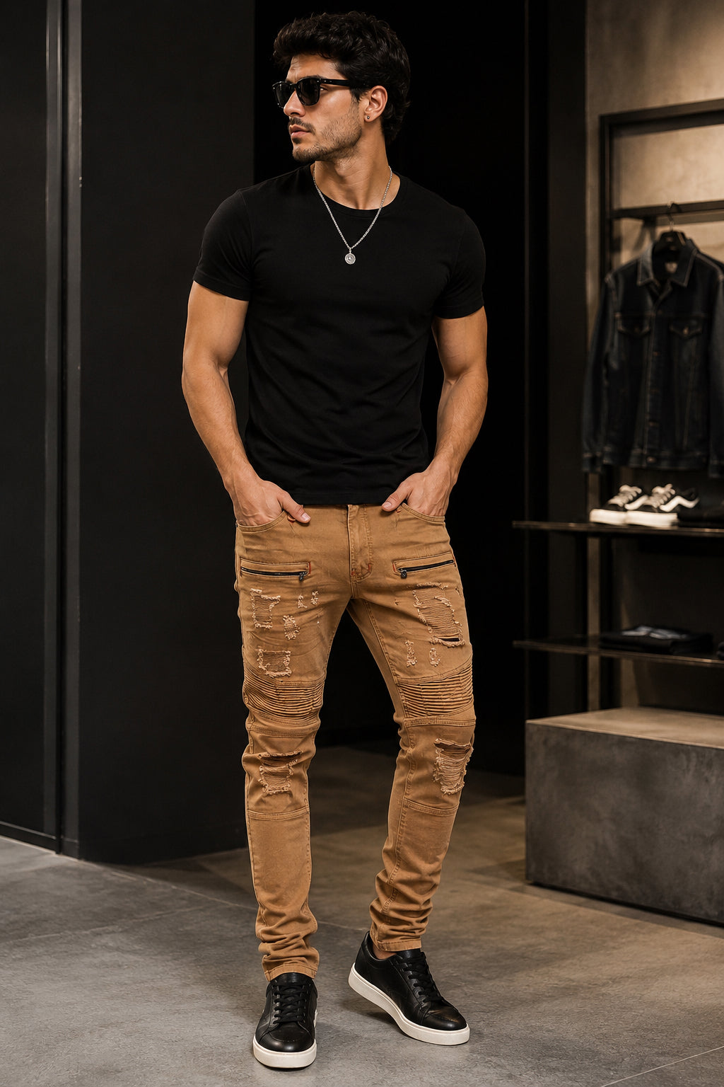 Caramel Moto Biker Jean