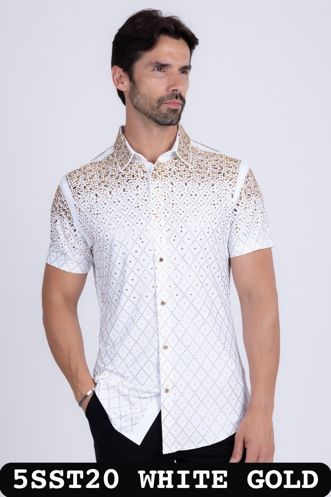 SHORT SLEEVES BUTTON UP WITH STUDS AND RHINESTONES