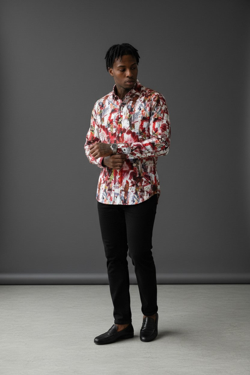 Crimson Abstract Shirt – Striking Design, Smooth Comfort