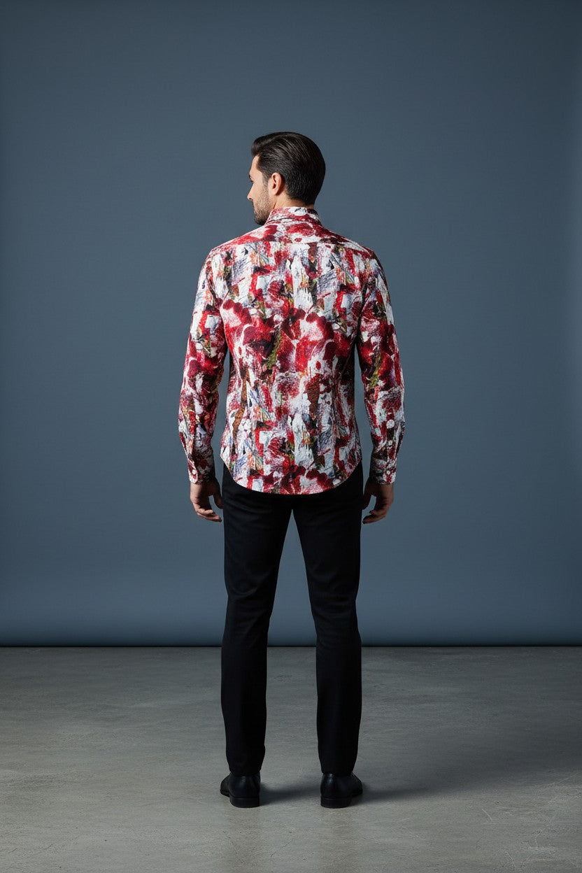 Crimson Abstract Shirt – Striking Design, Smooth Comfort