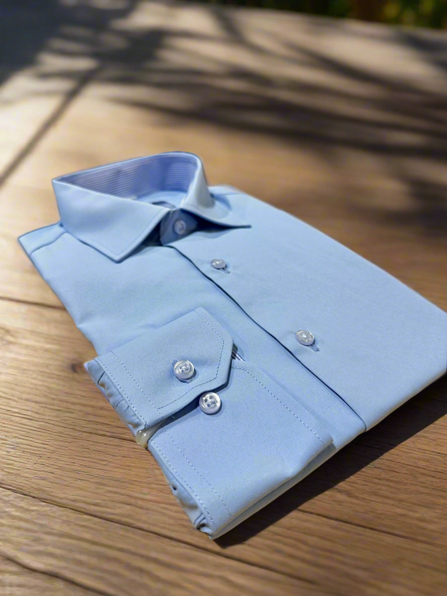 Vitarelli Slim Fit Dress Shirt with French Cuff Option and Standard Buttons – White,Black & Light Blue