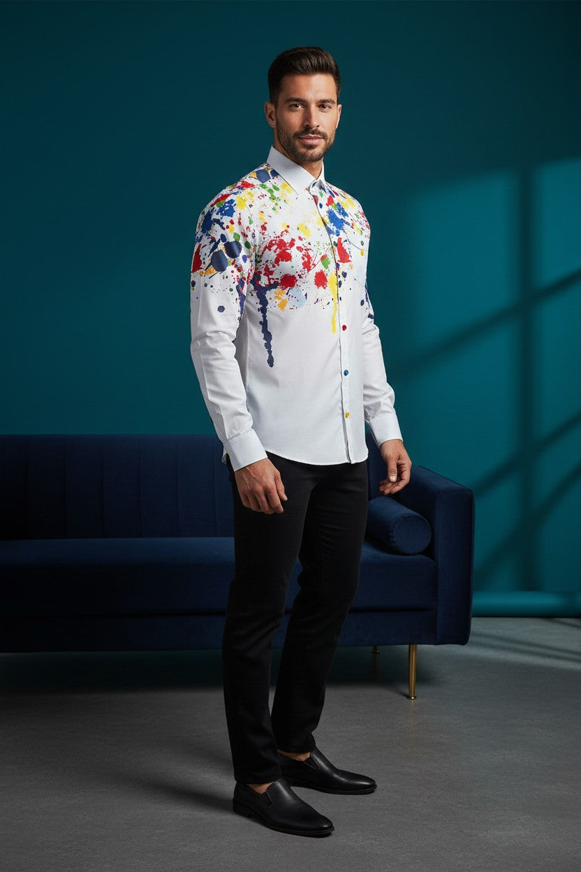 White Multi-Color Mondo Shirt – Bold. Bright. Unforgettable.