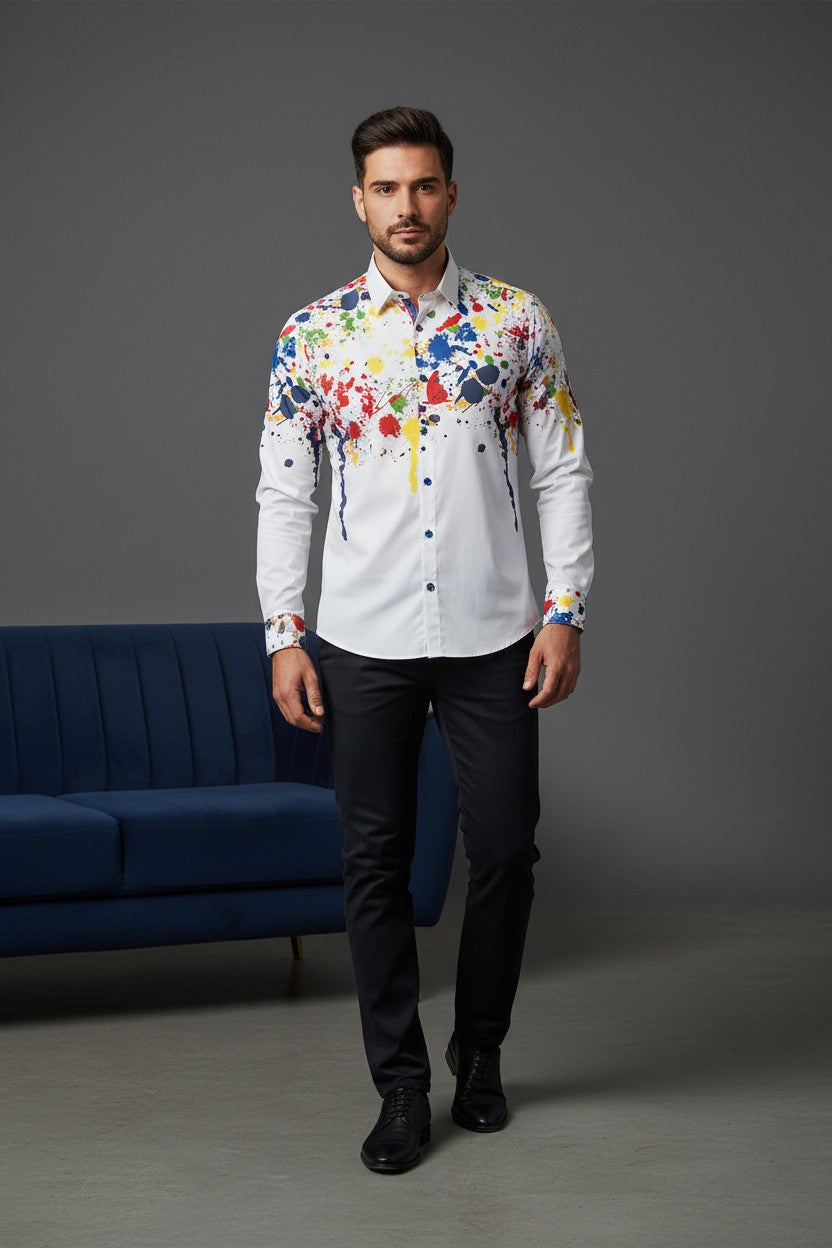 White Multi-Color Mondo Shirt – Bold. Bright. Unforgettable.