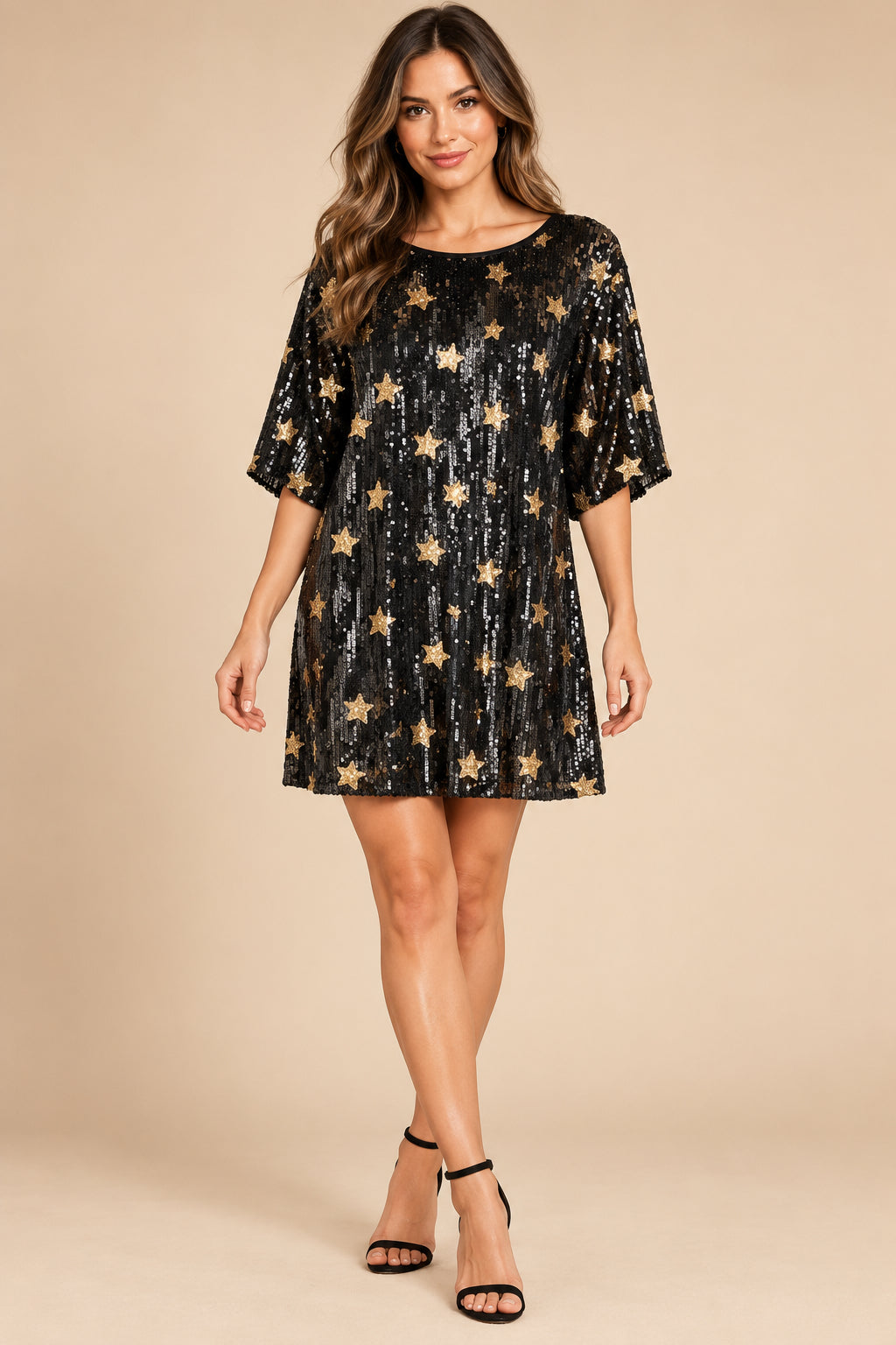 Black & Gold Star Sequin Mini Dress