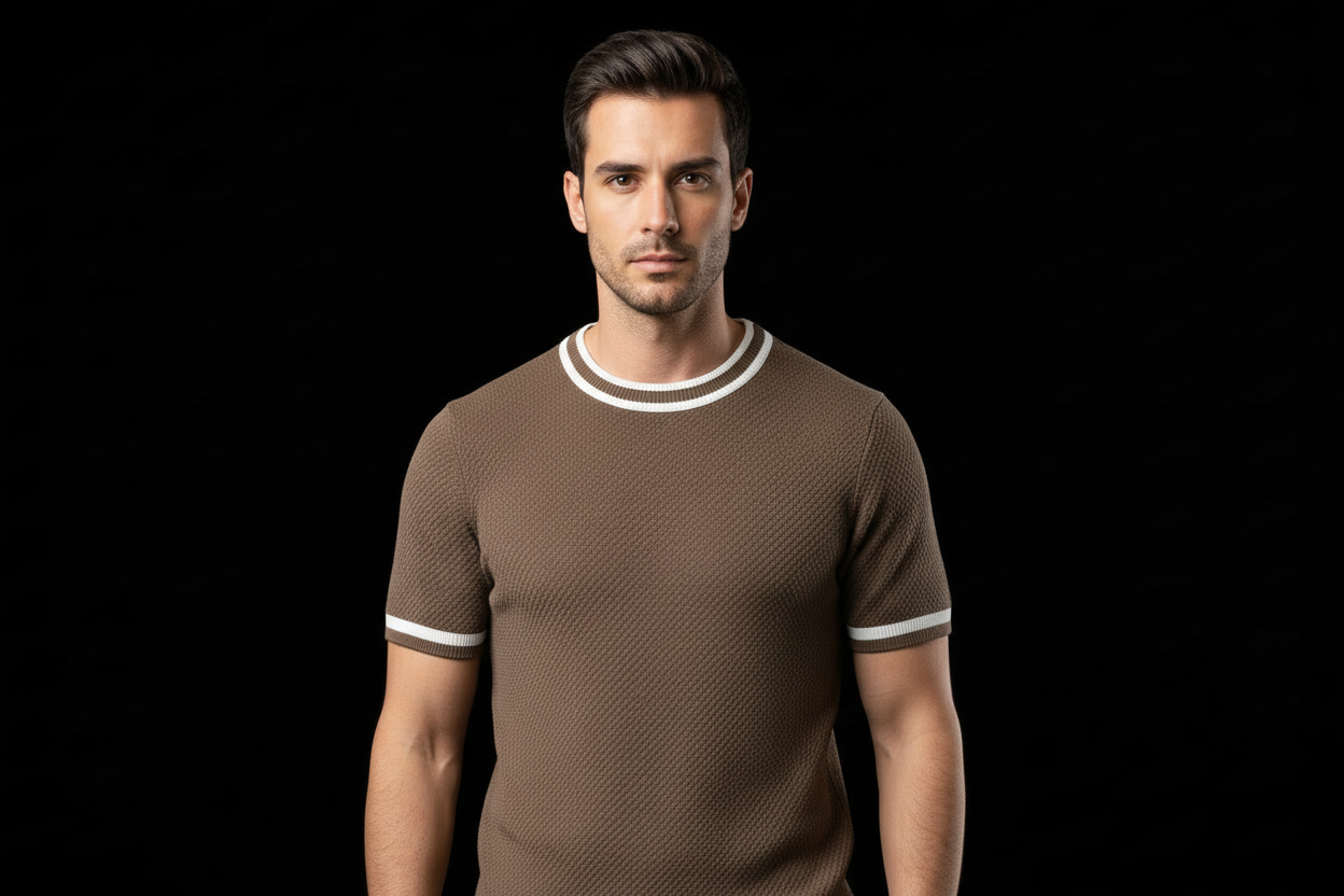 Modern Textured Knit Cotton Sweater with Contrast Trim