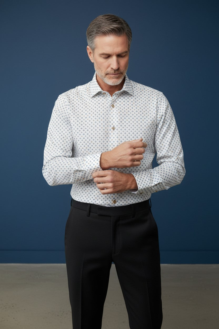 Multi-Print Button-Down Dress Shirt
