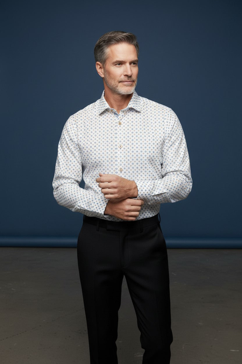 Multi-Print Button-Down Dress Shirt