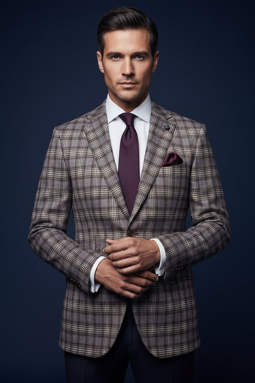 Slim Fit Plaid Sport Coat – Brown & Purple
