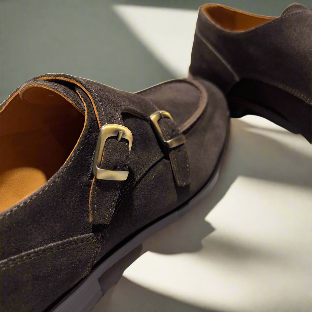Handcrafted Brown Suede Double Monk Strap Shoe