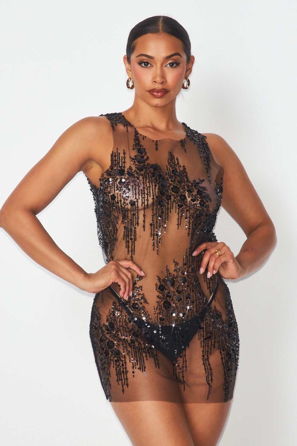 see through mini dress SHEER SLEEVELESS la bella durmiente Basil Balsamic Vinaigrette - Hand wash cold Bleach Style:Full Lining