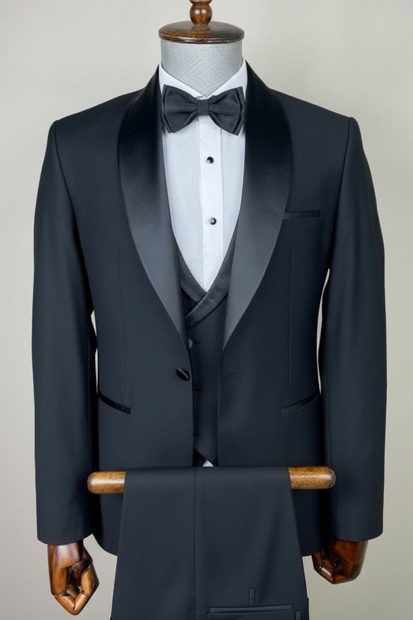 Vercini Black Luxe Shawl Lapel Tuxedo – 3-Piece Set