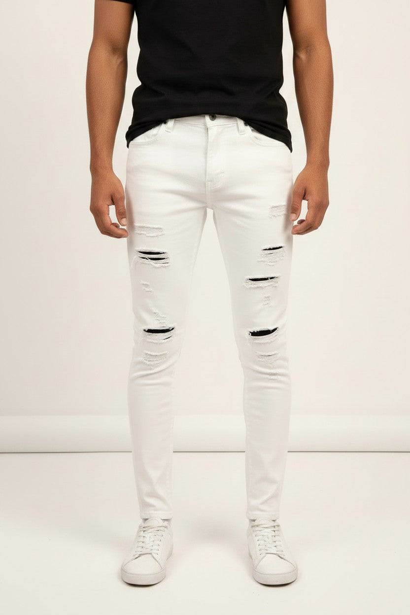 WHITE BLACK CUT JEANS