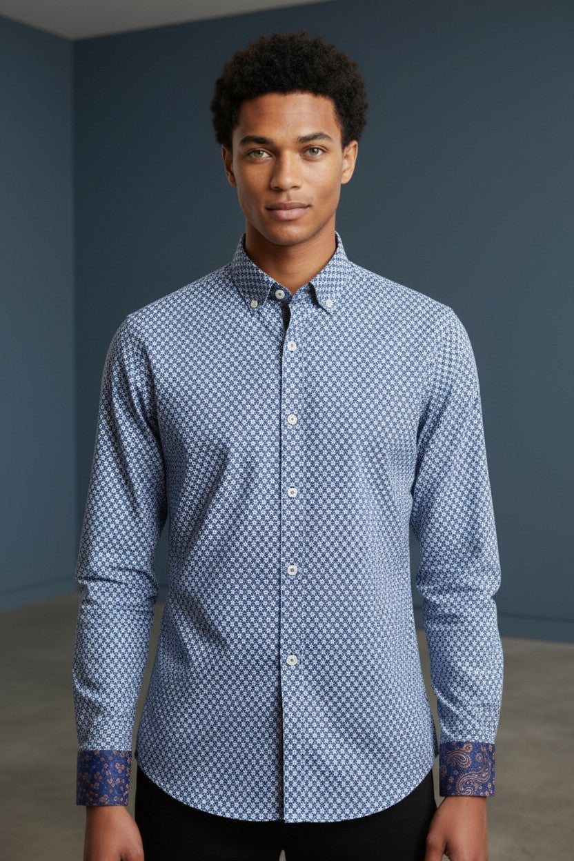 Vercini Signature Geometric Cotton Shirt Collection - Available in White, Sky Blue, and Navy