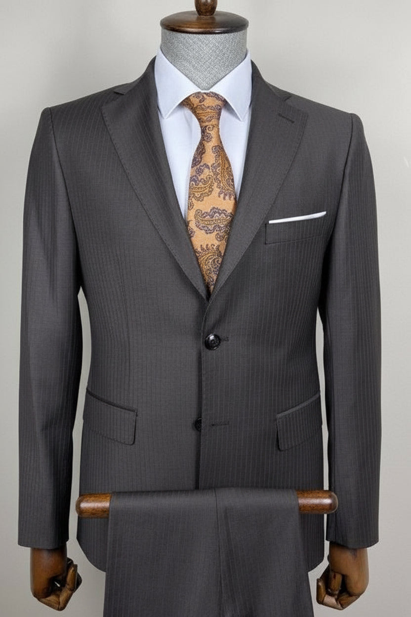 Vercini Marrone Pinstripe 100% Wool Suit – 2 Piece