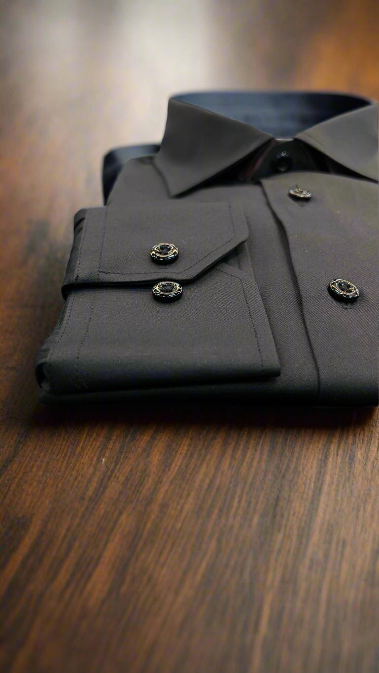 Vitarelli Slim Fit Dress Shirt with French Cuff Option and Standard Buttons – White,Black & Light Blue