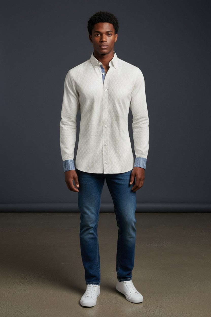 Vercini Signature Geometric Cotton Shirt Collection - Available in White, Sky Blue, and Navy
