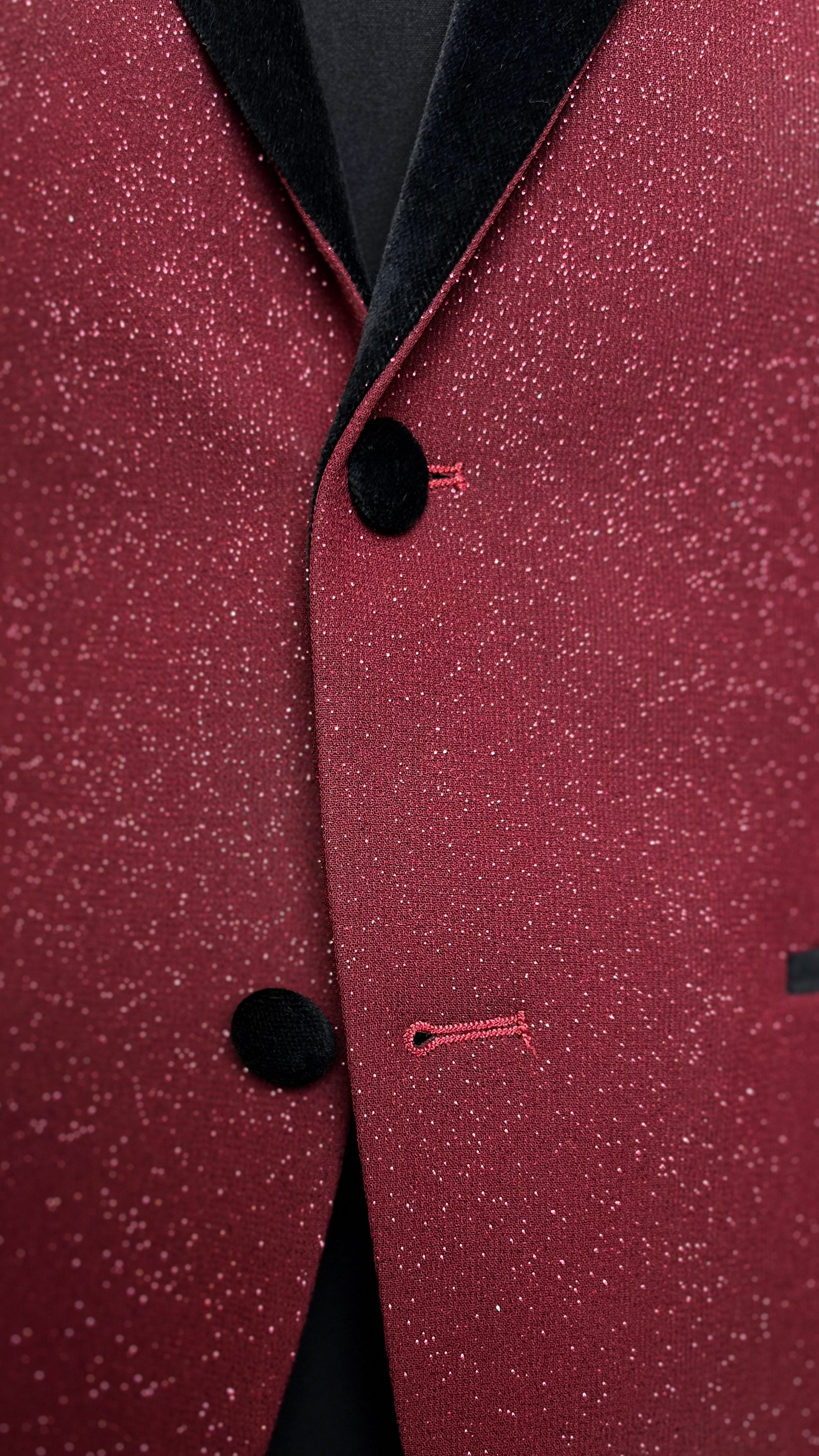Opulent Red Velvet-Trim Tuxedo Blazer