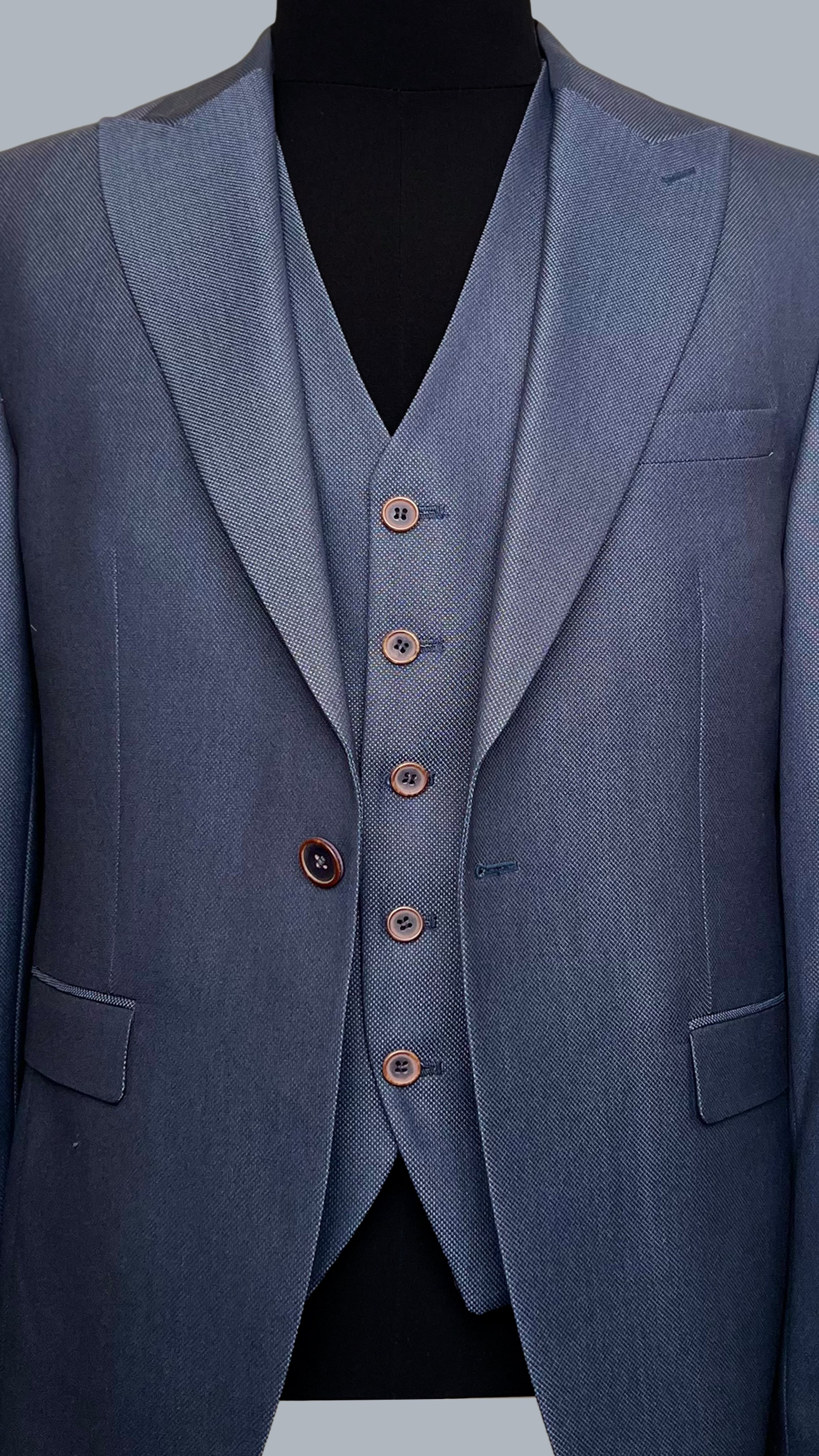 Vercini Men's Three-Piece Suit with Reversible Vest - Navy Blue