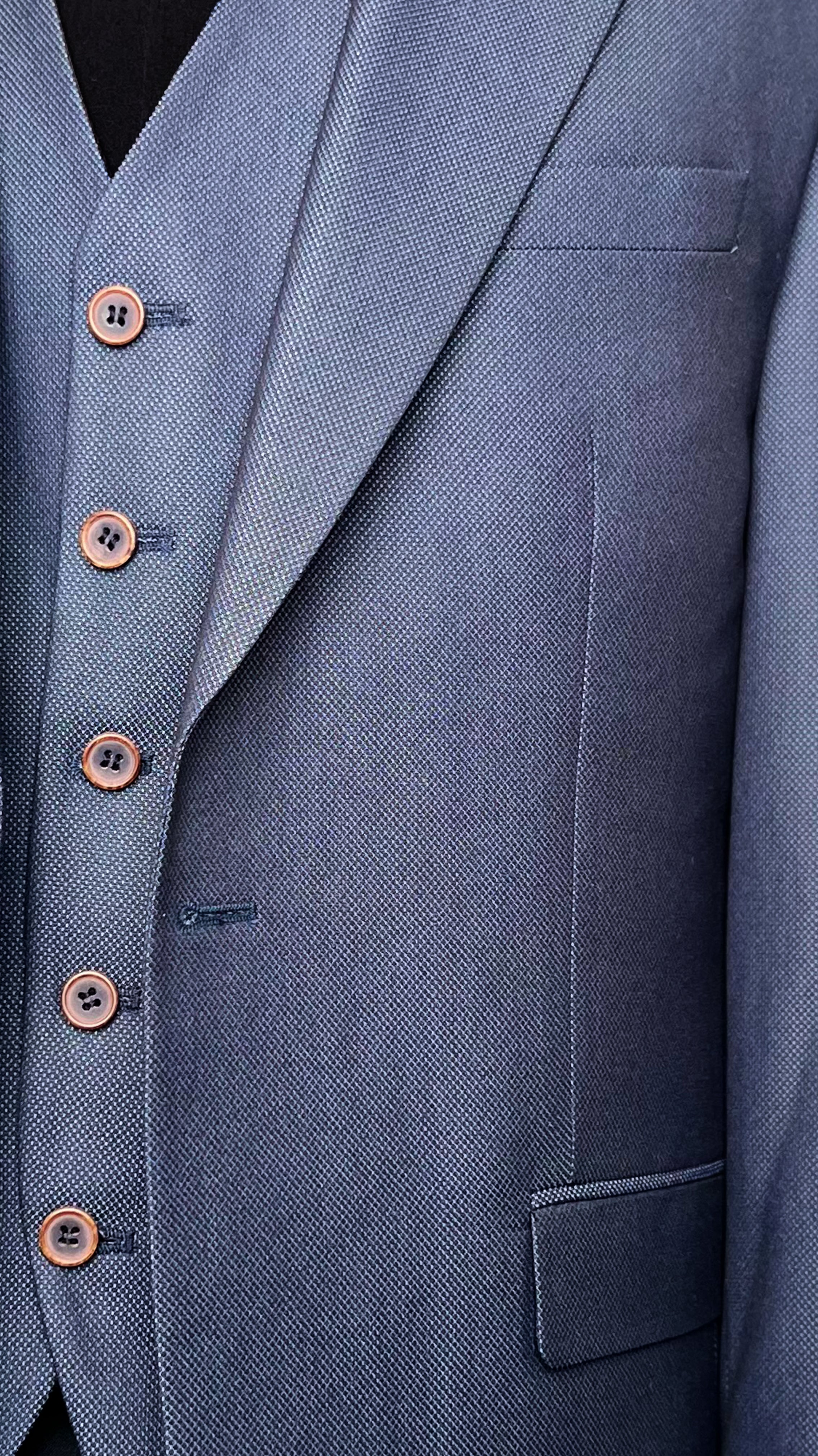 Vercini Men's Three-Piece Suit with Reversible Vest - Navy Blue