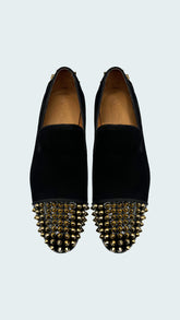 Men's Black Suede Loafers with Bold Gold Spiked Embellishments by Vercini LOAFERS Ph inventory shoes Vercini