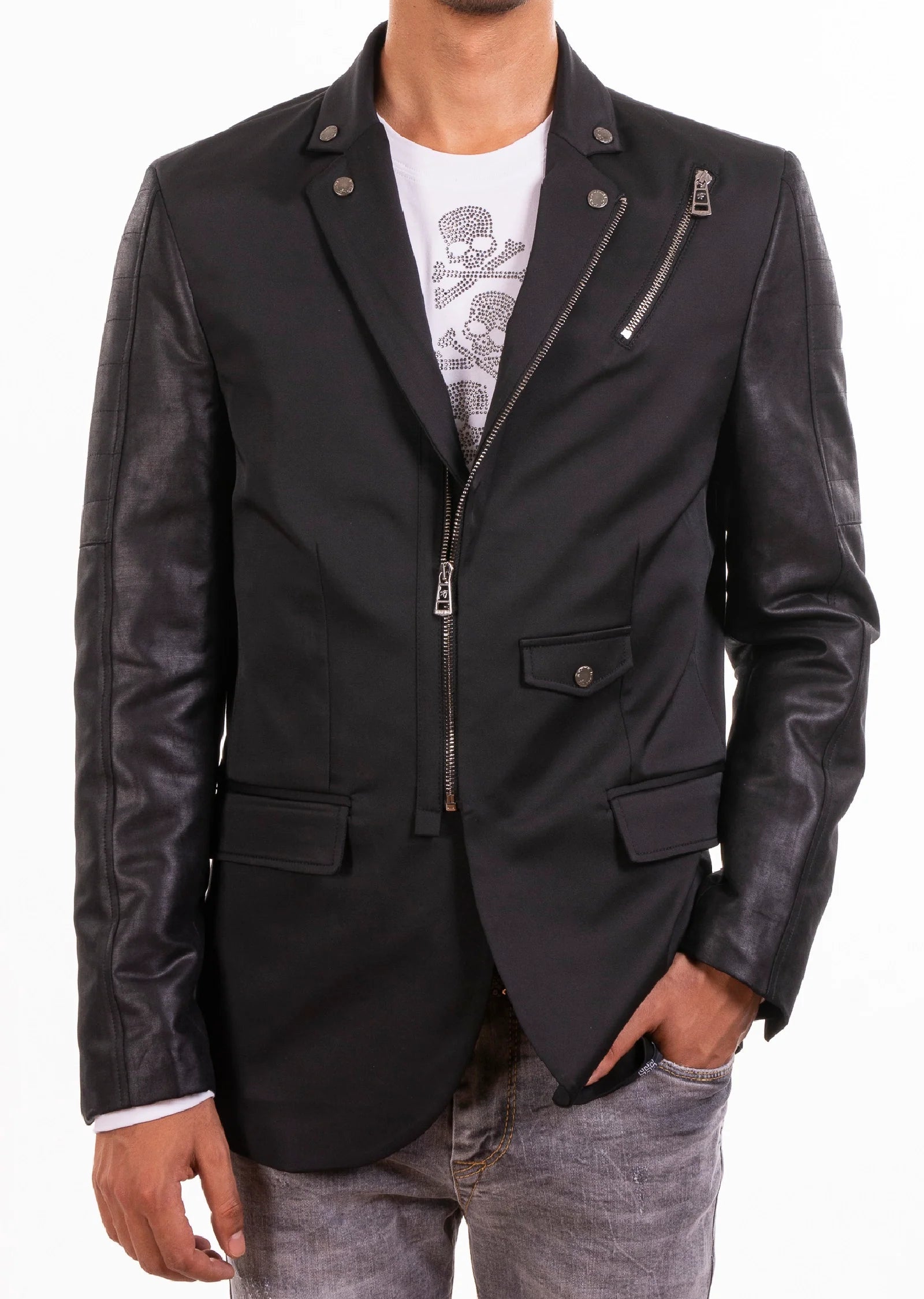 Black Front Zipper Blazer JACKET Mondo Collection Vercini