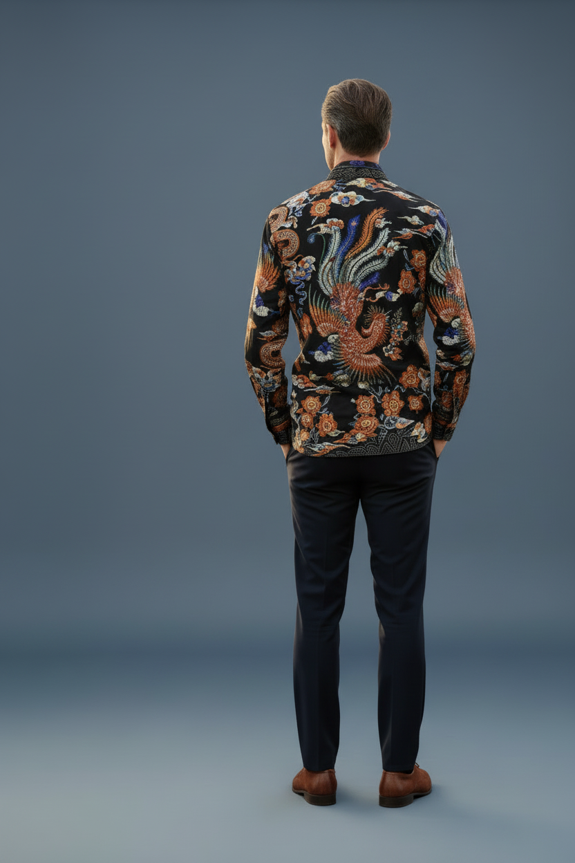 Men's Rhinestone Floral Rooster Long Sleeve Shirts