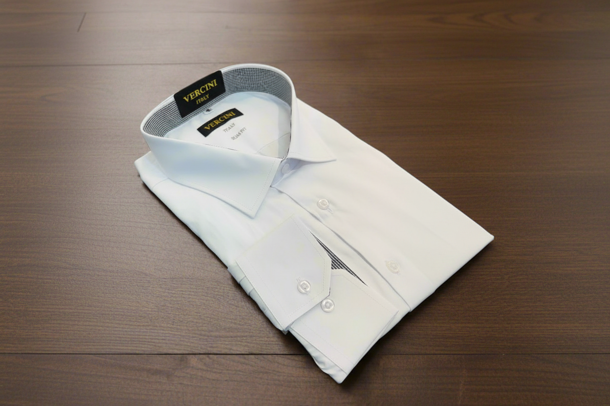 Vitarelli Slim Fit Dress Shirt with French Cuff Option and Standard Buttons – White,Black & Light Blue