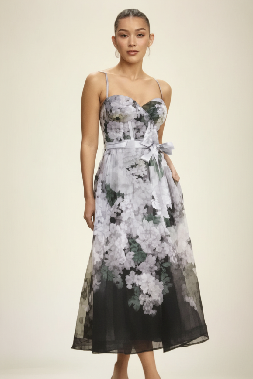 FALL FLORALS MIDI BELTED DRESS