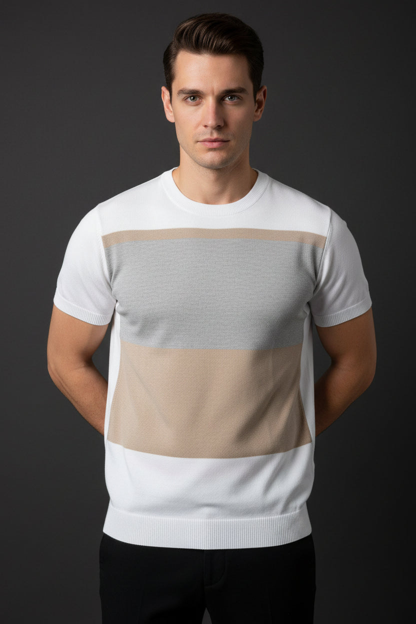 Men’s Modern Color-Block Knit Shirt – Viscose Blend
