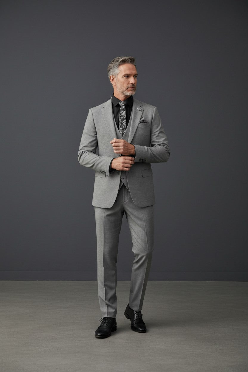 Heather Gray Three-Piece Suit | Vercini Elegance Collection