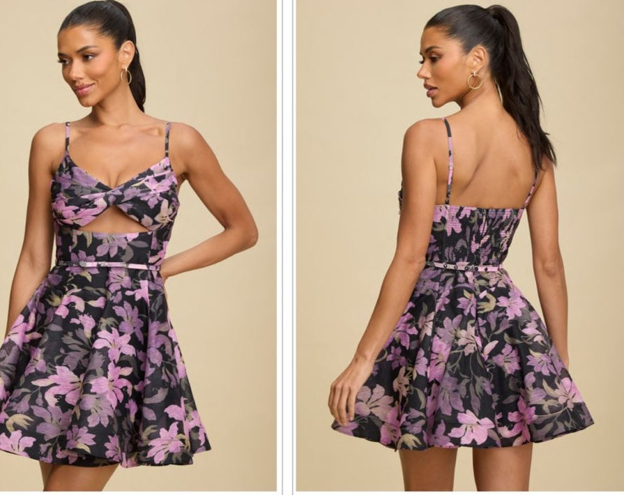FLORAL MINI DRESS WITH HIGHT WAISTED SKIRT