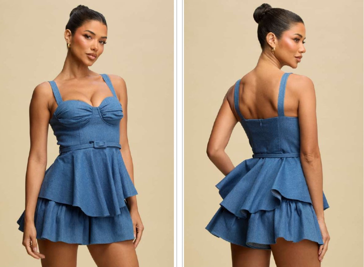 DENIM BELTED ROMPER