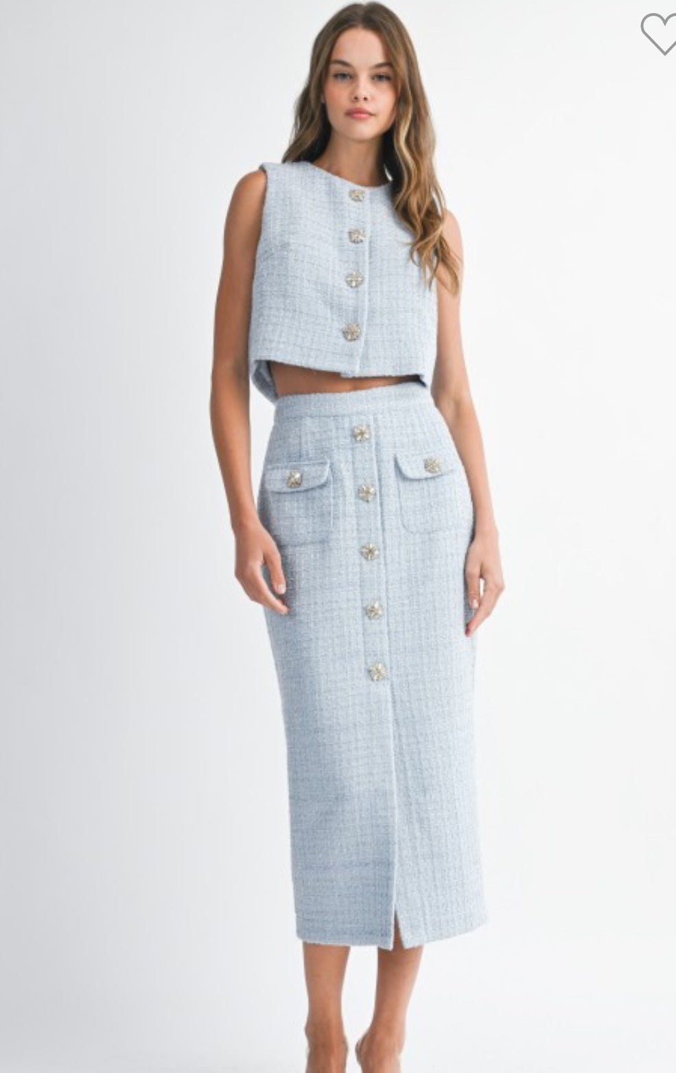 TWEED SLEEVELESS CROP TOP ANS MIDI SKIRT SET