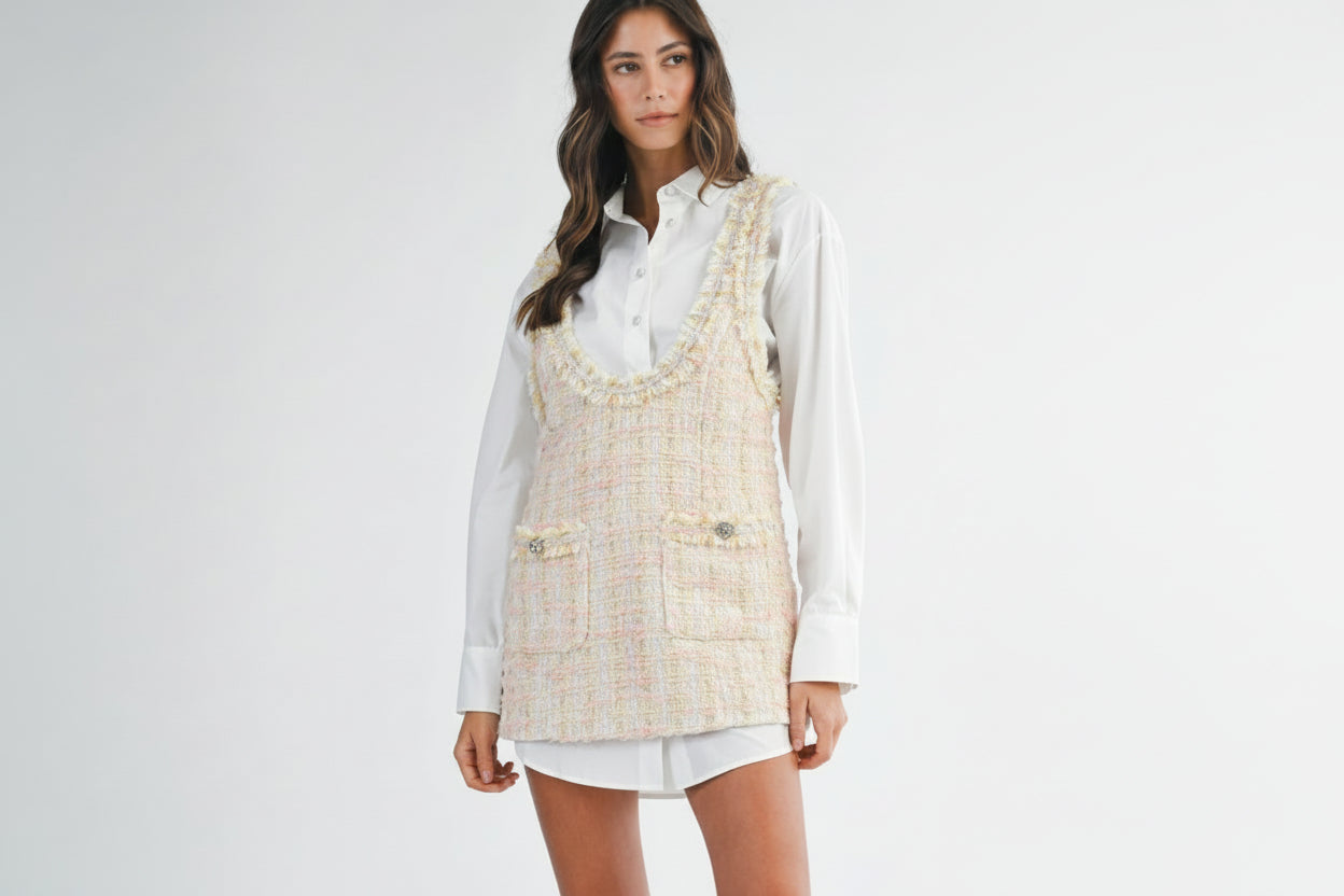 TWEED MINI DRESS AND CONTRAST SHIRT SET