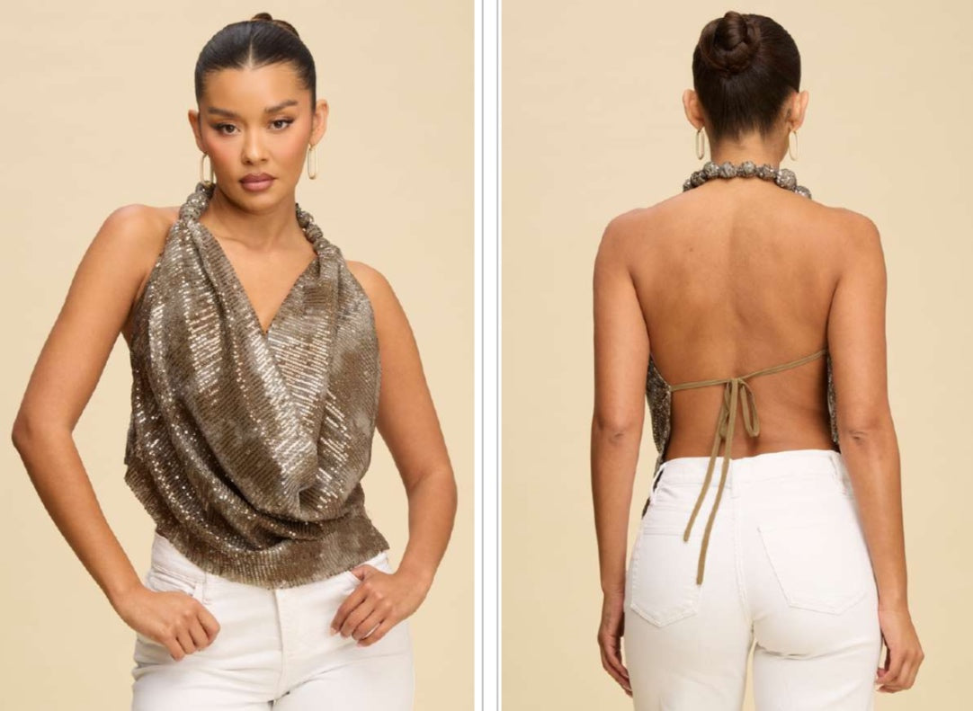 BEADED SEQUINS COWL TOP