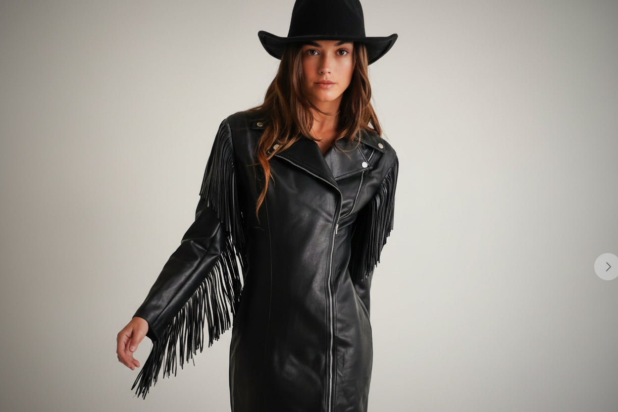 ASYMMETRICAL ZIPPER JACKET WITH FRINGE