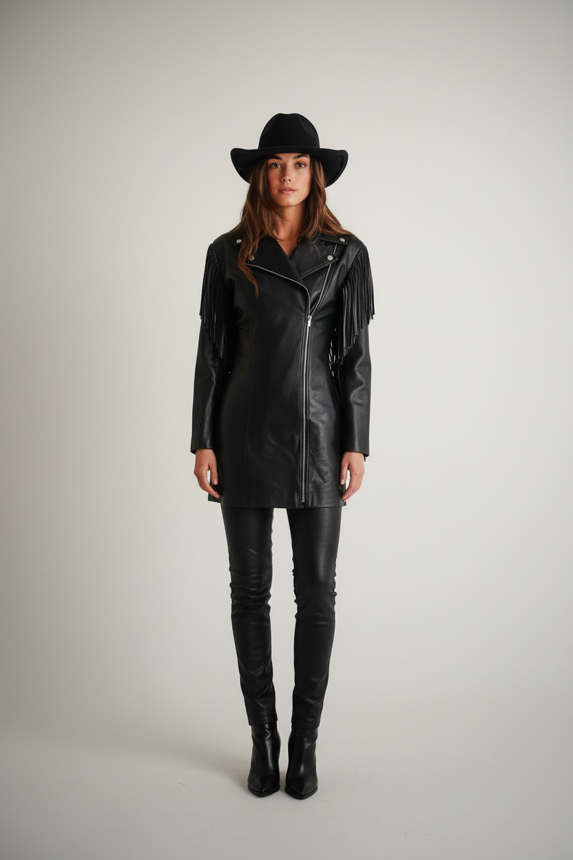 ASYMMETRICAL ZIPPER JACKET WITH FRINGE