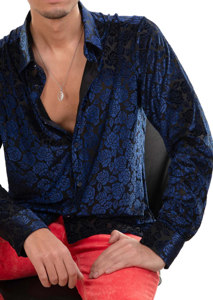 Floral Burnout Velvet Shirt Mondo Collection Vercini