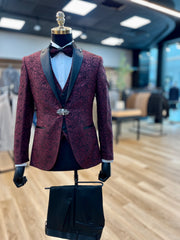 Burgundy Classic Crochet Tuxedo for a Distinguished Look