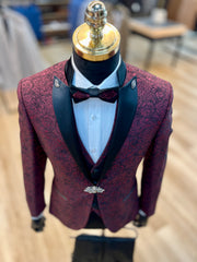 Burgundy Classic Crochet Tuxedo for a Distinguished Look