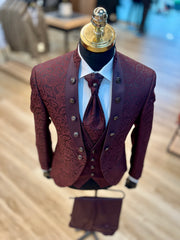 Regal Charm Burgundy Patterned Tuxedo for a Bold Statement