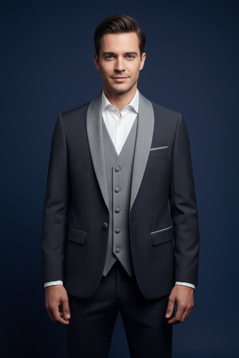 Men’s Two-Tone Slim Fit Suit – 3-Piece Shawl Lapel Suit Available in other Colors