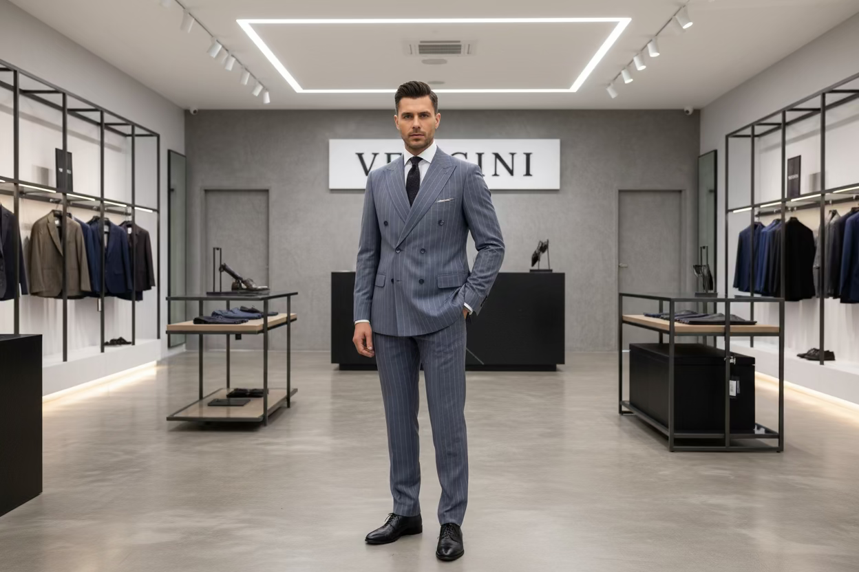 Double-Breasted Pinstripe Suit – Slim Fit