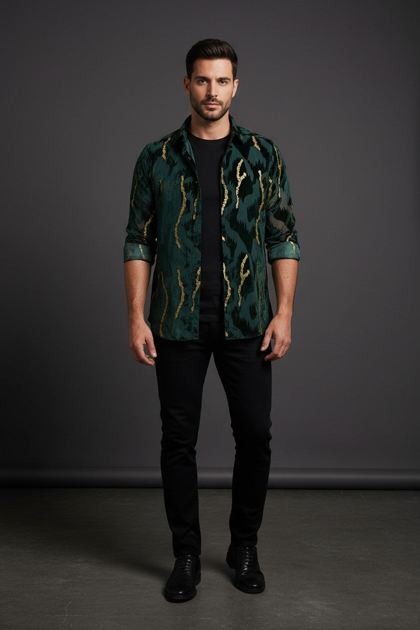 GREEN LONG SLEEVES SHIRT G-7580-38
