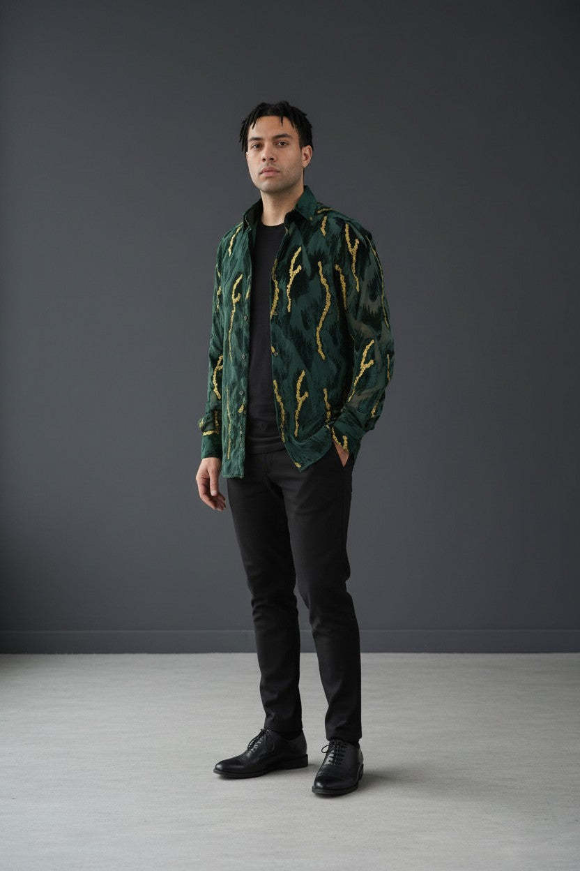 GREEN LONG SLEEVES SHIRT G-7580-38