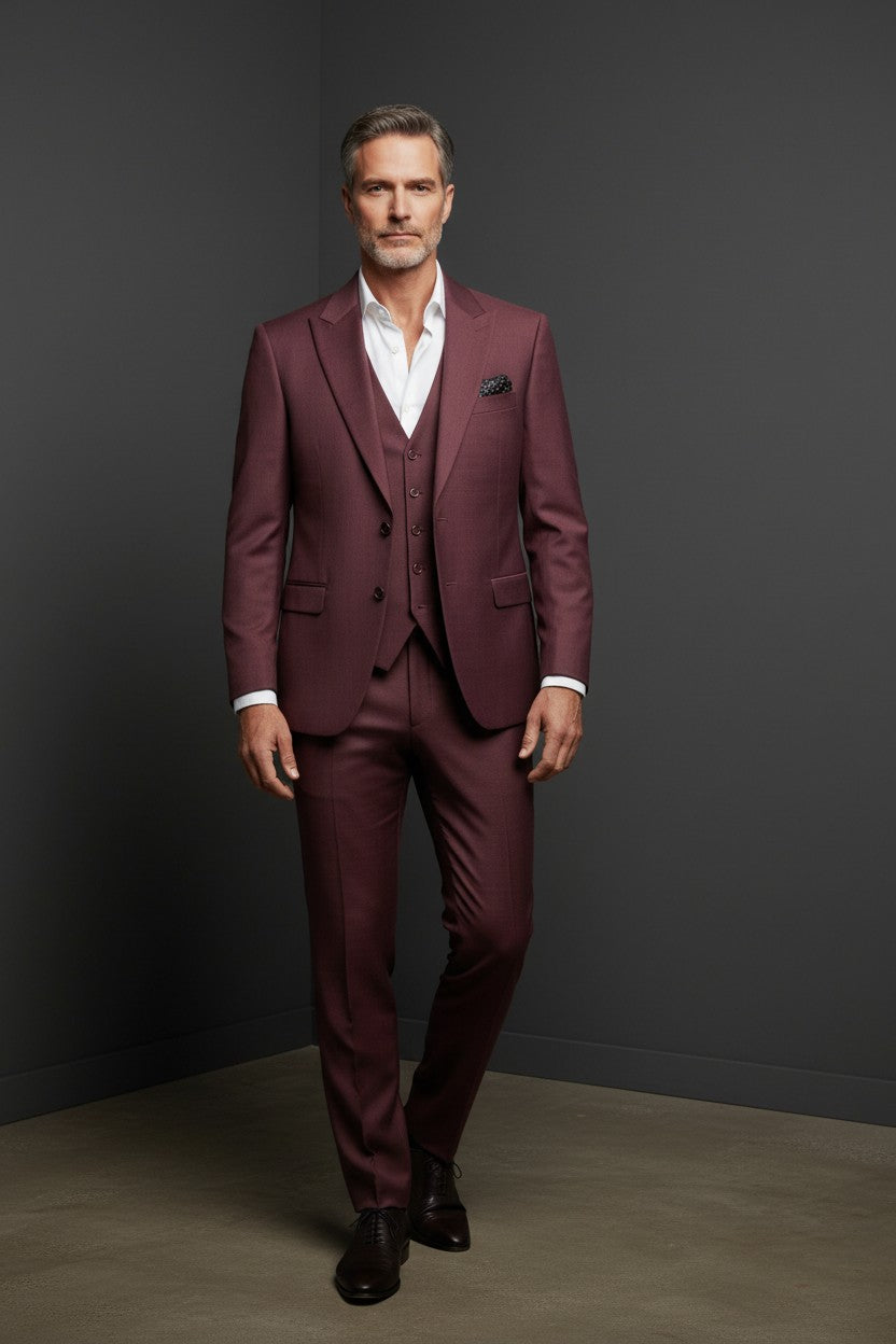 Burgundy Slim Fit 3-Piece Suit - Modern Tailored Formalwear