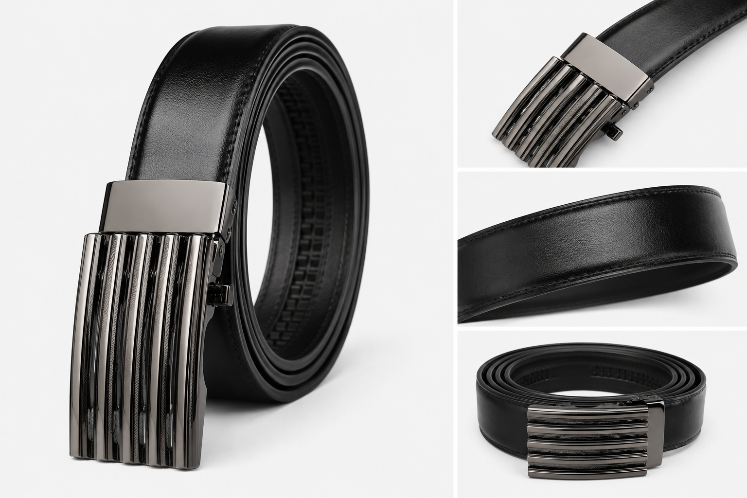 Men’s Black Automatic Ratchet Belt – Textured Gunmetal Buckle