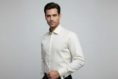 Vercini Classic Dress Shirt – Cream & Brown | 100% Cotton